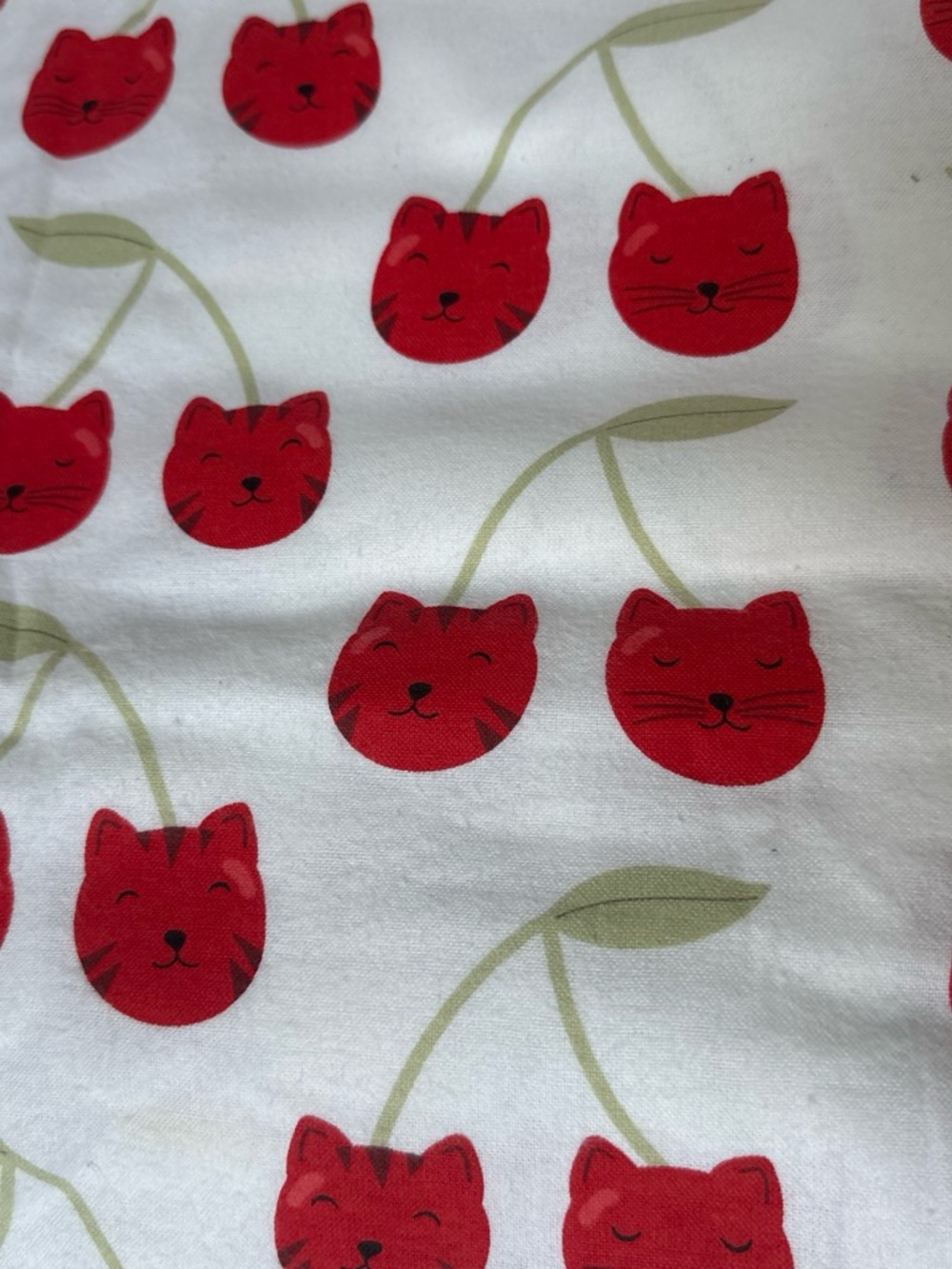 2 Yards Joann Fabrics Snuggle Flannel- Red Cat Cherry Print. 100% Cotton